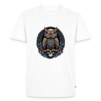 Hibou décoratif avec crâne et pétales de rose - T-shirt Premium bio Homme - blanc - Devant - Nico (187cm)