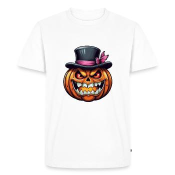 Citrouille d’Halloween souriante drôle avec chapeau haut de forme - T-shirt Premium bio Homme - blanc - Devant - Nico (187cm)