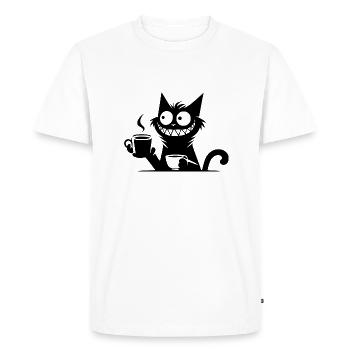 Drôle de chat souriant avec une tasse à café pour vous - T-shirt Premium bio Homme - blanc - Devant - Nico (187cm)