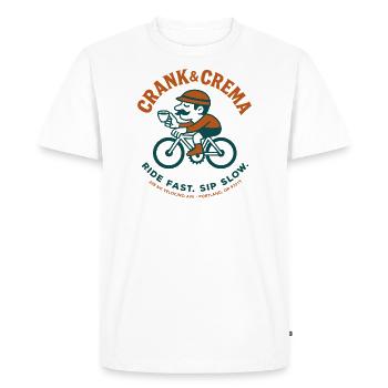 Crank & Crema Retro Cycling Coffee Shirt - Men's Premium Organic T-Shirt - white - Front - Nico (187cm)