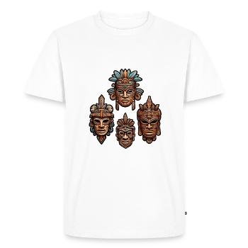 Ornate Carved Aztec, Mayan, Inca Masks - Men's Premium Organic T-Shirt - white - Front - Nico (187cm)