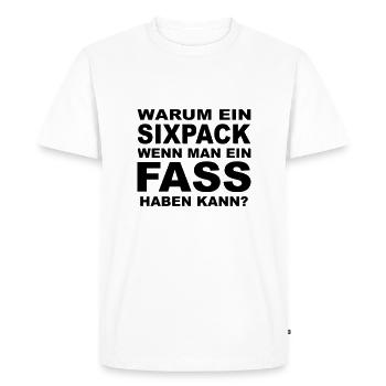 Warum ein Sixpack, wenn man ein Fass haben kann? - Männer Premium Bio T-Shirt - Weiß - Vorne - Nico (187cm)