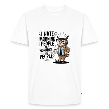 Premier hibou au café avec tasse à café - T-shirt Premium bio Homme - blanc - Devant - Nico (187cm)