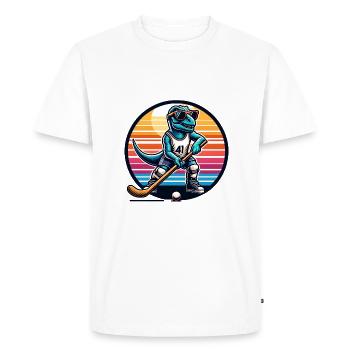 Dinosaur Dino Field Hockey Player Team - Men's Premium Organic T-Shirt - white - Front - Nico (187cm)
