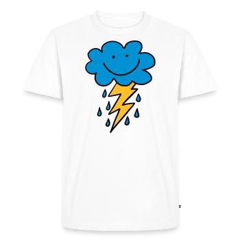 Funny cloud with flash, raindrops, comic, emoji - Men's Premium Organic T-Shirt - white - Front - Nico (187cm)