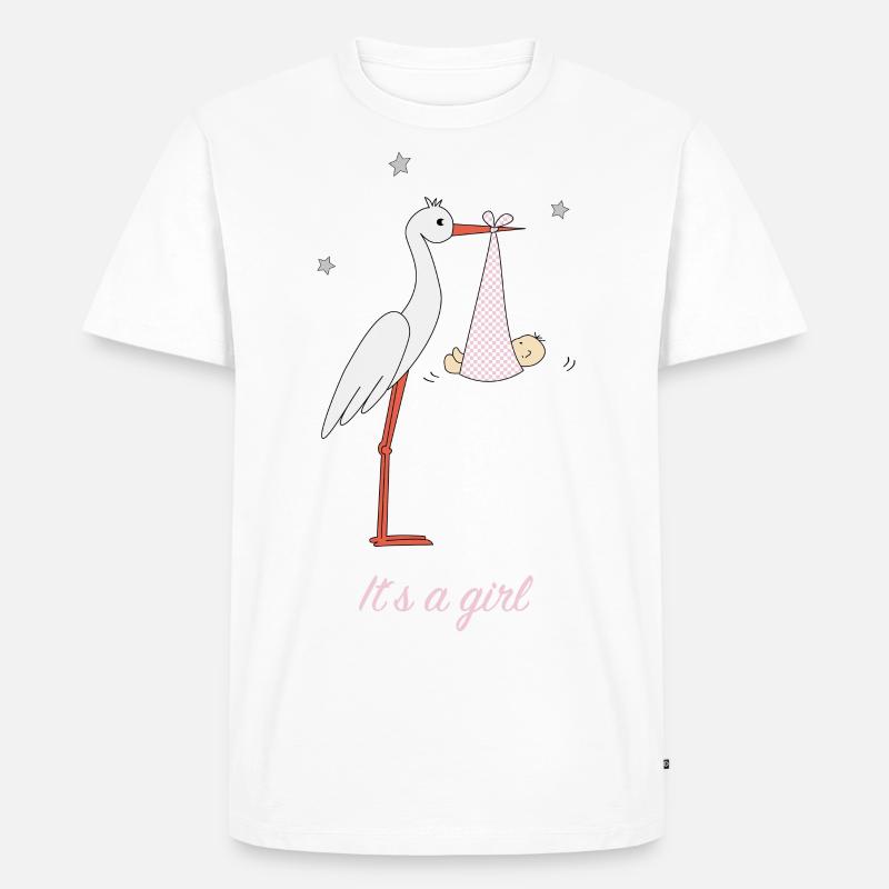 Storch mit Mädchen - Männer Premium Bio T-Shirt - Weiß