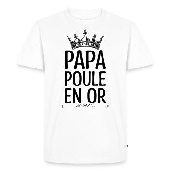 Fête des pères, Papa Poule en or cadeau pour papa - T-shirt Premium bio Homme - blanc - Devant - Nico (187cm)