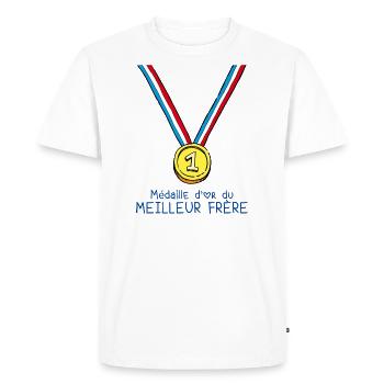 T-shirt Médaille d'or du meilleur frère - T-shirt Premium bio Homme - blanc - Devant - Nico (187cm)