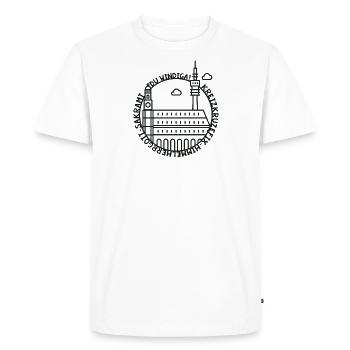 München Wahrzeichen Gschimpft - Männer Premium Bio T-Shirt - Weiß - Vorne - Nico (187cm)