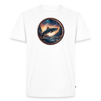 Poisson, vague, or, mer, lever du soleil, bleu - T-shirt Premium bio Homme - blanc - Devant - Nico (187cm)