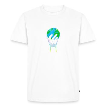 Il soutient le monde - Finnois - T-shirt Premium bio Homme - blanc - Devant - Nico (187cm)