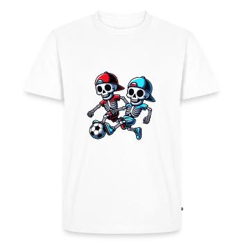 Funny skeletons with baseball cap playing football - Men's Premium Organic T-Shirt - white - Front - Nico (187cm)