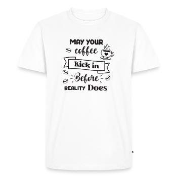 Que votre café entre en jeu avant la réalité - T-shirt Premium bio Homme - blanc - Devant - Nico (187cm)