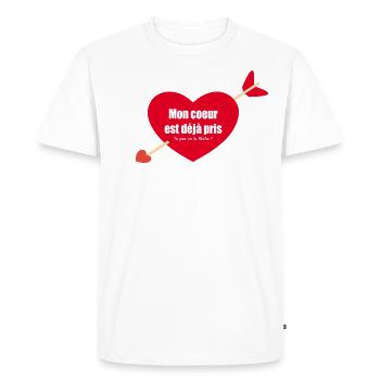 Mon coeur est déja pris (ta pas vu la fleche) - T-shirt Premium bio Homme - blanc - Devant - Nico (187cm)