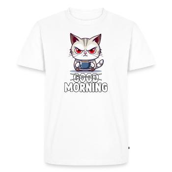 Chats disant matin mouflé chemise de sommeil chats - T-shirt Premium bio Homme - blanc - Devant - Nico (187cm)