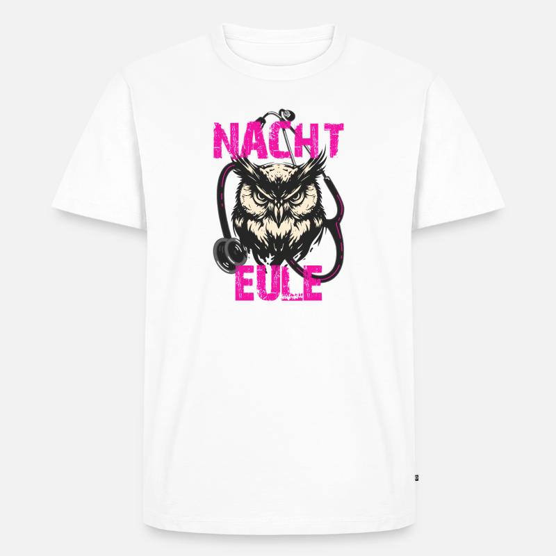 Nachteule mit Stethoskop - Männer Premium Bio T-Shirt - Weiß