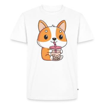 Corgi buvant du thé à bulles - T-shirt Premium bio Homme - blanc - Devant - Nico (187cm)