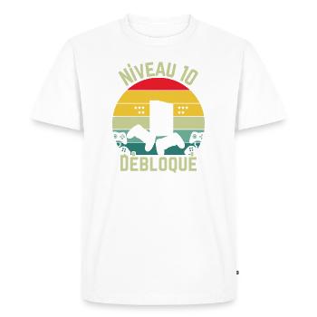 Niveau 10 Débloqué - T-shirt Premium bio Homme - blanc - Devant - Nico (187cm)