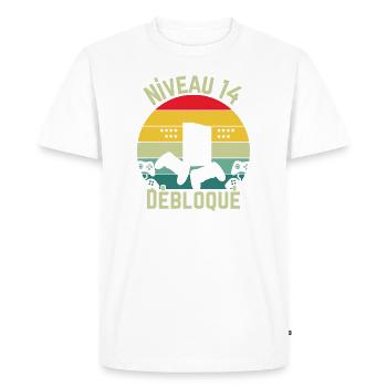 Niveau 14 Débloqué - T-shirt Premium bio Homme - blanc - Devant - Nico (187cm)