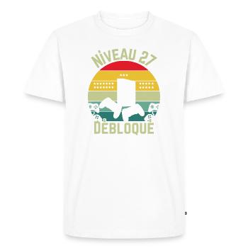 Niveau 27 Débloqué - T-shirt Premium bio Homme - blanc - Devant - Nico (187cm)