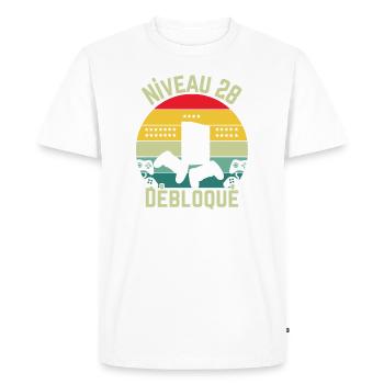 Niveau 28 Débloqué - T-shirt Premium bio Homme - blanc - Devant - Nico (187cm)