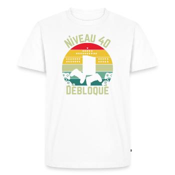 Level 40 Unlocked - Men's Premium Organic T-Shirt - white - Front - Nico (187cm)