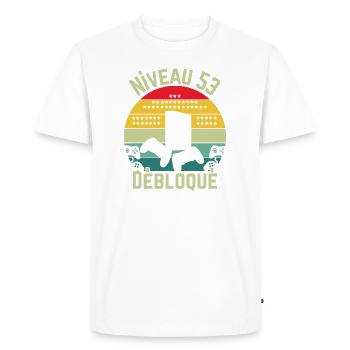 Level 53 Unlocked - Men's Premium Organic T-Shirt - white - Front - Nico (187cm)