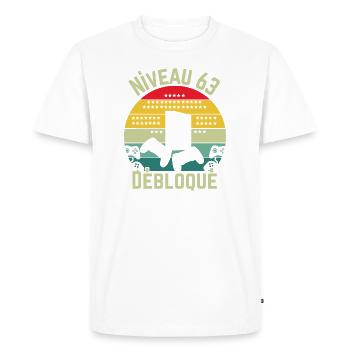 Level 63 Unlocked - Men's Premium Organic T-Shirt - white - Front - Nico (187cm)