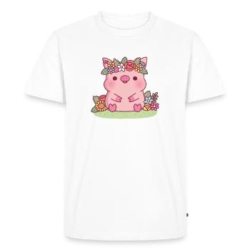 Cute Piggy With Flower Crown Floral - Men's Premium Organic T-Shirt - white - Front - Nico (187cm)
