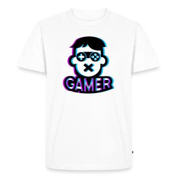 GAMER FIGURE TRICOLOR TECHNO STYLE - MODE 2021 - T-shirt Premium bio Homme - blanc - Devant - Nico (187cm)