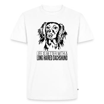 Long Haired Dachshund life is better Dog Wilsigns - Men's Premium Organic T-Shirt - white - Front - Nico (187cm)