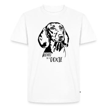 Dachshund loved by a Doxie Dogs Saying Wilsigns - Men's Premium Organic T-Shirt - white - Front - Nico (187cm)