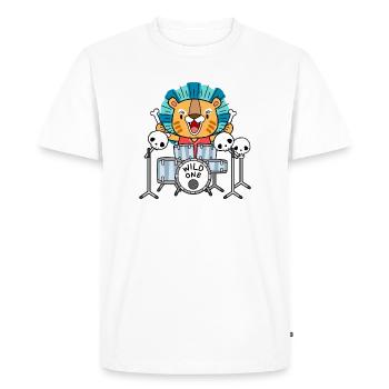 Lion à la batterie - T-shirt Premium bio Homme - blanc - Devant - Nico (187cm)