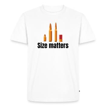 Proof that size matters | Gun joke - Men's Premium Organic T-Shirt - white - Front - Nico (187cm)