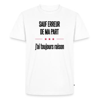 sauf erreur - T-shirt Premium bio Homme - blanc - Devant - Nico (187cm)