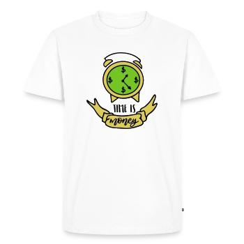 LE TEMPS C’EST DE L’ARGENT ACTIONS D’OR OR AMOUR CHER MOTIF - T-shirt Premium bio Homme - blanc - Devant - Nico (187cm)