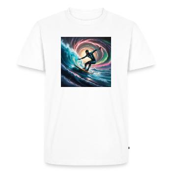 Pulsar Surfer – A Sci-Fi Adventure on a Cosmic Scale - Men's Premium Organic T-Shirt - white - Front - Nico (187cm)