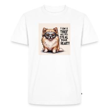 Chien de Poméranie « Je suis un voleur » - T-shirt Premium bio Homme - blanc - Devant - Nico (187cm)