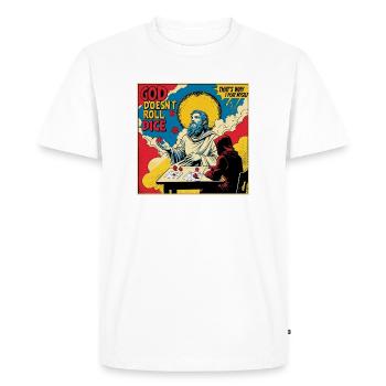 Divine Gamble : Scène de RPG avec dés et divinité - T-shirt Premium bio Homme - blanc - Devant - Nico (187cm)