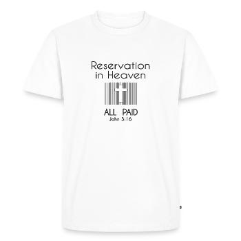 Christian Design Reservation in Heaven, Price Paid - Men's Premium Organic T-Shirt - white - Front - Nico (187cm)