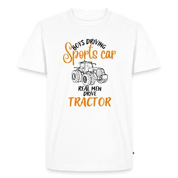 Les garçons conduisent des voitures de sport Les hommes conduisent des tracteurs - T-shirt Premium bio Homme - blanc - Devant - Nico (187cm)