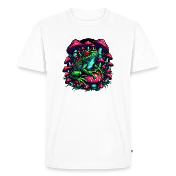 Psychedelic frog with mushrooms - Men's Premium Organic T-Shirt - white - Front - Nico (187cm)