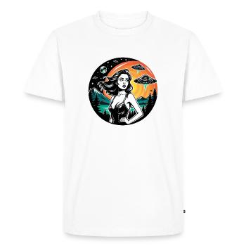 La femme est poursuivie par un OVNI. - T-shirt Premium bio Homme - blanc - Devant - Nico (187cm)