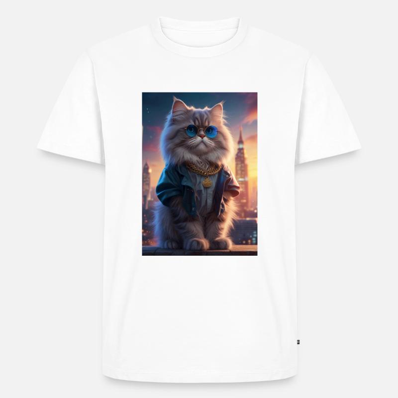 Rapper Cat - Männer Premium Bio T-Shirt - Weiß