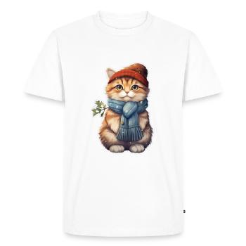 Cat in winter with hat and scarf - Men's Premium Organic T-Shirt - white - Front - Nico (187cm)