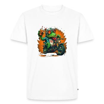 Grenouille avec bière sur moto - T-shirt Premium bio Homme - blanc - Devant - Nico (187cm)