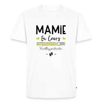 Annonce Grossesse Grand Parents Future Mamie - T-shirt Premium bio Homme - blanc - Devant - Nico (187cm)
