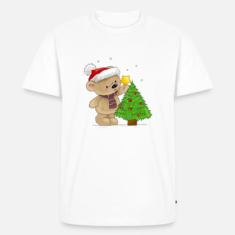 Bärchen schmückt Weihnachtsbaum - Männer Premium Bio T-Shirt - Weiß