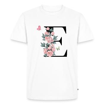Lettre e fleurs rose - T-shirt Premium bio Homme - blanc - Devant - Nico (187cm)