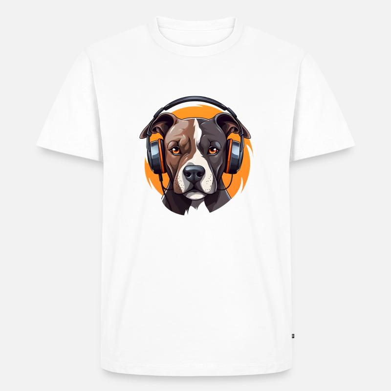 Pitbull mit Kopfhörern Cool - Männer Premium Bio T-Shirt - Weiß